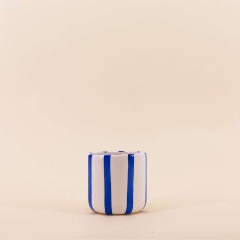 Cache pot en céramique rayé bleu / blanc 9cm