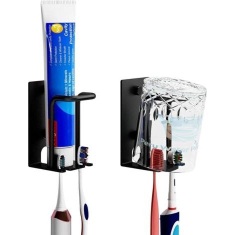 Porte-Brosse à Dents, Porte Brosse à Dents Mural pour Salle de Bain Organisateur Stockage têtes de Brosse à Dents électriques Auto-adhésif Dentifrice brosses à Dents Gobelet Rangement-noir 2 pcs