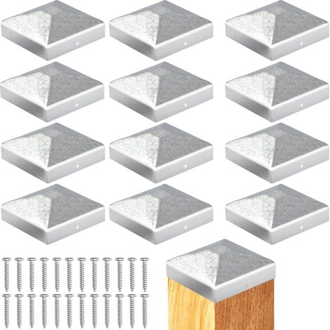 Embouts de poteau de clôture 3,5 x 3,5 pouces, paquet de 12, embouts de poteau de clôture en bois, embouts de clôture carrés en métal, avec vis (1/5)
