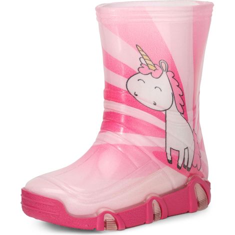 Ladeheid Bottes de Pluie Chaussure Enfant Fille Garçon SwkBW30 (Rose Licorne 30, 29/30 EU)