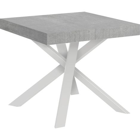 Tavolo Allungabile 90-194x90x76 cm Clerk Cemento Gambe Bianche (1/4)