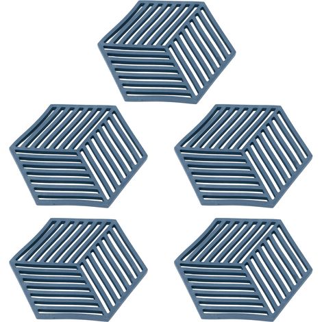 Lot de 5 dessous de plats en silicone résistant à la chaleur forme hexagone pour boissons table extérieure plats chauds bleu (1/5)