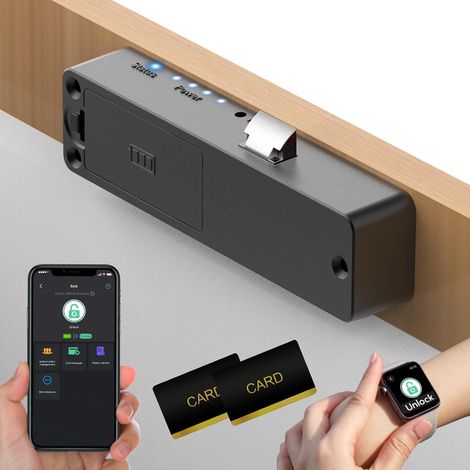 Serrure de placard intelligente, magnétique cachée Bluetooth RFID sans clé, serrure d'armoire à sécurité enfants et bébé pour armoire à liqueur, classeur, placard, bureau et commode - Noir (1/5)