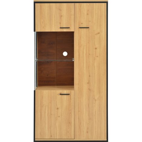 Vitrine moderne en MDF avec éclairage LED coloré, 150 cm de haut, porte en verre, étagères réglables (1/5)