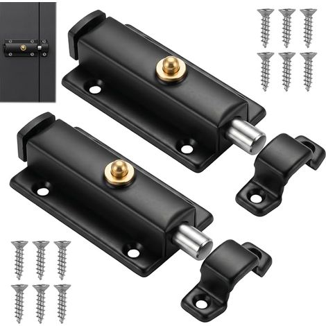 Verrou Porte Extérieur Noir, Loquet Inox, Verrous à Ressort (1/5)