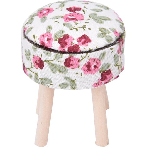 Tabouret miniature à quatre pieds en tissu et bois blanc pour maison de poupée 1:12 (1/5)