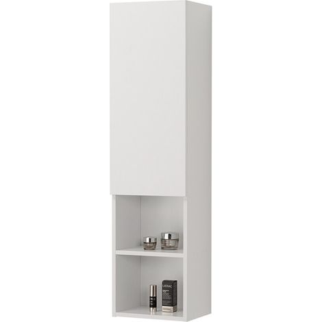Colonna bagno sospesa bianca 30x115 cm con quattro mensole e anta soft-close Nuvola (1/5)