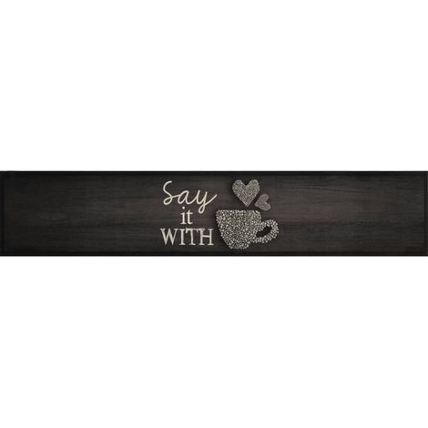 Tapis de cuisine lavable imprimé tasse noir 60x300 cm velours (1/5)