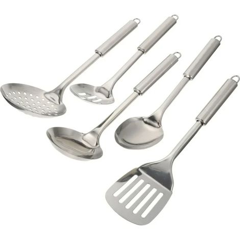 juego de utensilios de cocina, acero inoxidable, mango ergonómico, resistente a altas temperaturas, para cocinar a diario.
