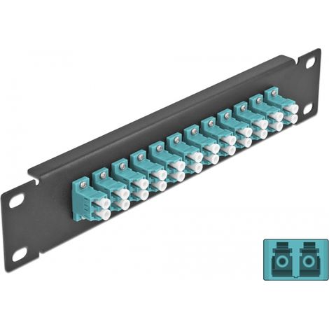 Delock Panel de conexiÃ³n de fibra Ã³ptica de 10 de 12 puertos LC Duplex aguamarina 1U negro