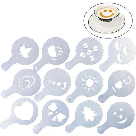Pochoirs à café, gabarits pour cappuccino, compatibles avec l'art du café (16 pièces). (1/5)