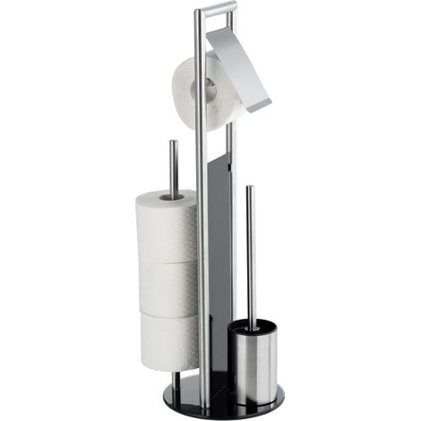 Wenko – Combiné WC Ravina 3en1 – Acier inoxydable mat et verre trempé – Range papier jusqu'à 3 rouleaux – Dimensions 20x70 cm