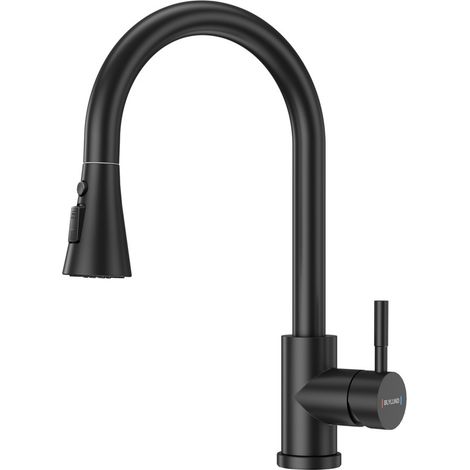 BLYLUND Matte Black Kitchen Tap with Pull Out Sprayer 3 Modes, Swivel Single Stainless Steel Modern Kitchen Taps Mixer High Arch Single Handle Kitchen Sink Taps for UK Standard Fittings (1/5)