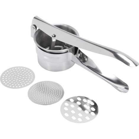 Presse-purée en acier inoxydable avec 3 disques interchangeables (fin, moyen et gros) — Facile à utiliser pour les pommes de terre — Argent (1/5)