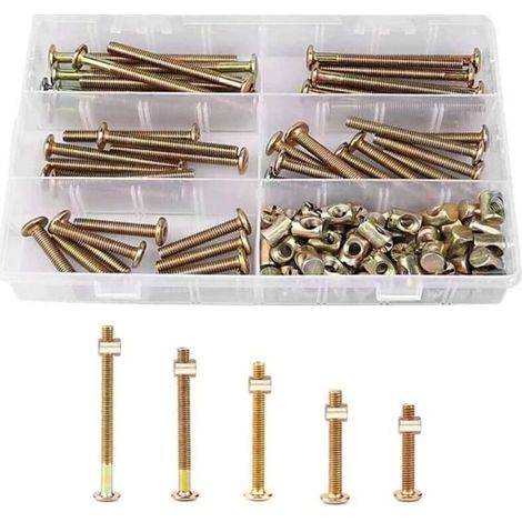 Kit 25 Boulons Hexagonaux et Écrous Cylindriques Assortis pour Meubles, Lits Bébé et Chaises - Ensemble Complet de Fixation (1/5)