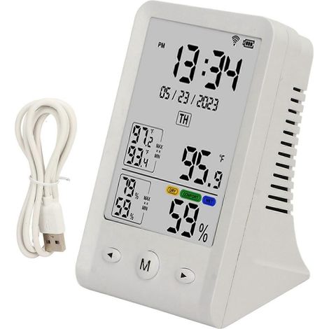 Temperatur- und Feuchtigkeitsmonitor, WLAN, Datum, Uhrzeit, °C, °F, LCD-Display, Schnellreaktions-Thermometer/Hygrometer