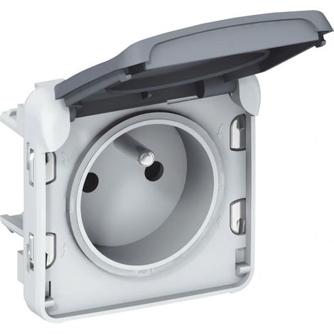 Dreiphasiger vorverkabelter Horizontalstecker 16A 3x2p+t Plexo IP55 – Aufputz- oder Unterputzmontage – Grau