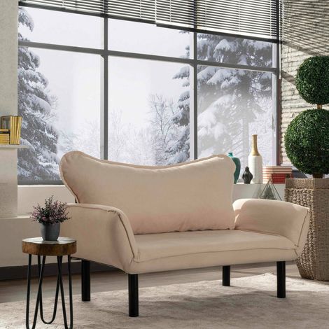 Sofá Cama 2 Plazas Hone, Almacenaje, Reclinable, Asientos 2, 140x65 cm Blanco Crema (1/4)
