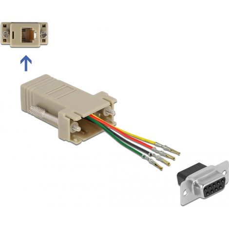 Adaptador Modular DB9 pines hembra a RJ11/RJ14 6P/4C hembra Gris