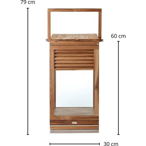 Lanterne de Jardin Vegas en Bois de Teck et Acier Inoxydable Nickelé Brillant, Hauteur 60 cm - PANGIVO (1/5)