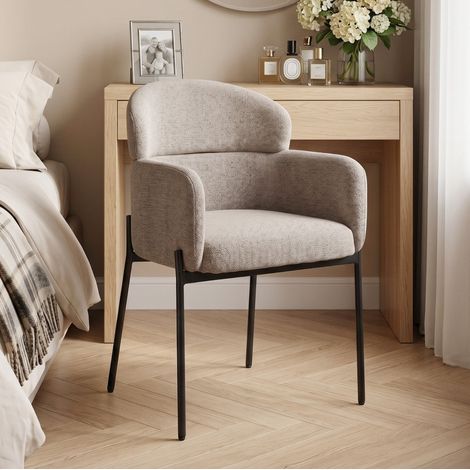 Relaxsessel für das Wohnzimmer in Chenille-Optik mit Armlehnen und Metallbeinen, hellbraun (1/3)