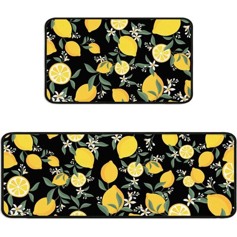 Tapis de Cuisine Citron - Ensemble de Tapis de Sol Antifatigue pour Cuisine - Design Fruité et Frais, Confortable pour Station Debout Prolongée