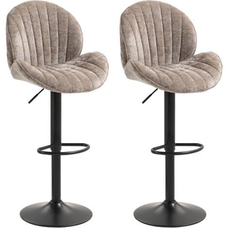 Tabourets de bar en forme de coquillage, avec dossier, hauteur réglable, repose-pieds, structure en acier et finition marron,Lot de 2 (1/5)