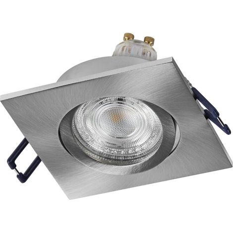 Spot Set Spot LED encastrable carré flexible nickel satiné, 4,5 W 2700 K blanc chaud, aluminium, montage par clic, lot de 3 (1/2)