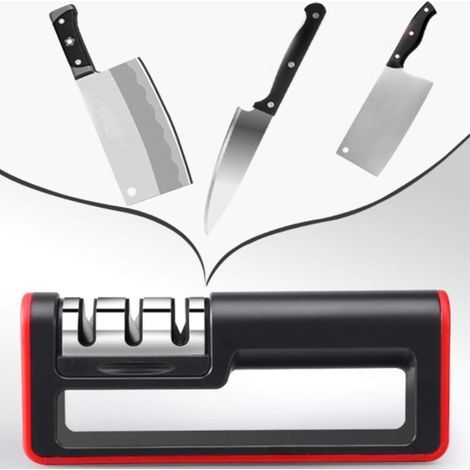Aiguiseur de couteaux de cuisine manuel, avec base antidérapante en plastique (pour couteaux Santoku et ciseaux), en acier au tungstène et revêtement céramique. (1/5)