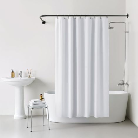 HAUTOUR Barre Rideau Douche INOX Tringle Rideau Douche Extensible sans Percage Angle Baignoire PôLes De Rideau en Forme De L,Pour Salle De Bain, Magasin De VêTements, (90-130 x 90-130 cm, Noir) (1/5)