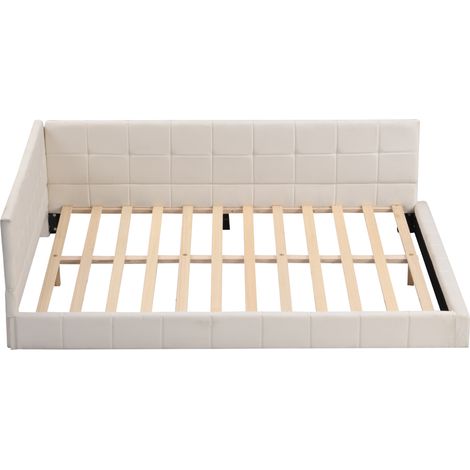 Lit rembourré type canapé-lit 140200, lit multifonction avec sommier à lattes en velours doux pour la peau, beige