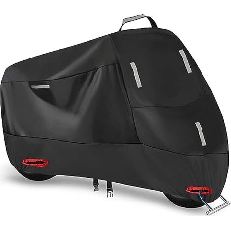 Bâche de Protection pour Moto Imperméable Couverture Oxford 210D, Housses de Moto Exterieur Interieur, avec 5 Bandes réfléchissantes et 2 Trous de Serrure - L (220 x 95 x 110 cm)