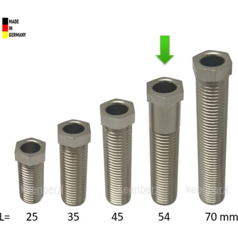 Keenberk Hohl-Schraube, Länge 54 mm für Siebkorbventile M12 x 1,5 mm - universell passend für 1,5 und 3,5 Zoll