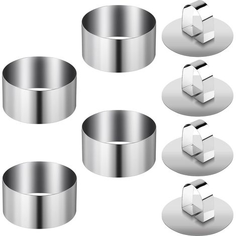 Set of 4 Stainless Steel Pastry Circles, Dressage Circles, Foam Circles, Small Round Cake Mould, 8 cm, Dessert Rings and Kitchen Circles for Cakes and Mousses (1/5)