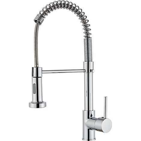 Robinets de cuisine avec pulvérisateur à tirette, robinets d'évier de cuisine, robinet à ressort à levier unique en laiton noir à levier unique (galvanoplastie) (1/4)