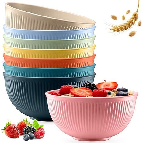 8 Bols Céréales Plastique, Saladiers Réutilisables, Bol Soupe Incassable, Coupe Salade Grands, Sécurité Lave-Vaisselle & Micro-Ondes, Saladier Léger pour Ramen, Déjeuner, Fruits, Pâtes, Dessert