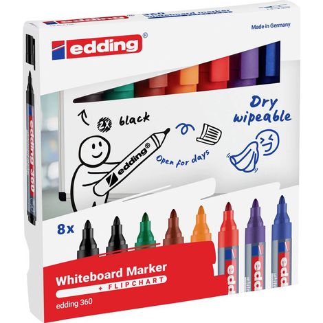 Edding 4-360-8-S2999 Kit marcatori per lavagne bianche Nero, Rosso, Blu, Verde, Arancione, Marrone, Violetto 8 pz. (1/5)