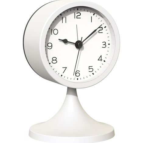 Réveil analogique mignon de , petite horloge de table rétro à piles, horloge de bureau en métal mince avec lumière pour décoration de salon, chambre, chevet, étagère (blanc)