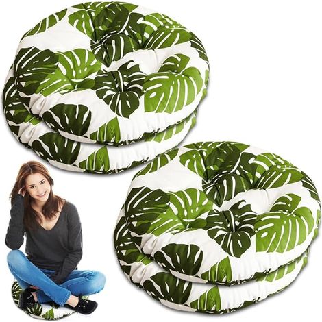 Coussin de siège rond confortable 40 x 40 cm pour salle à manger, salon, chambre d'étude, chaise de bureau, chaise de jardin, chaise de balcon, pour l'intérieur et l'extérieur, motif feuille (1/5)