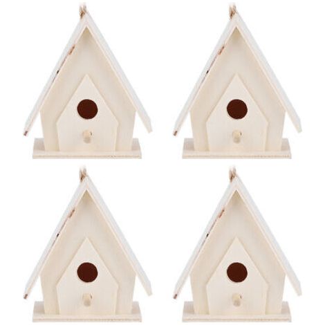 Mini maison d'oiseau suspendue en bois, 4 pièces, nids, Cage, artisanat d'ornement pour décoration de jardin et de cour (1/5)