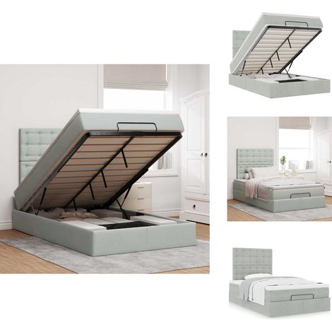 Cadre de lit ottoman et matelas gris clair 120x200 cm velours - Lit Ottoman - Lits Ottomans - Cadre De Lit - Cadre De Lit Avec Rangement (1/5)