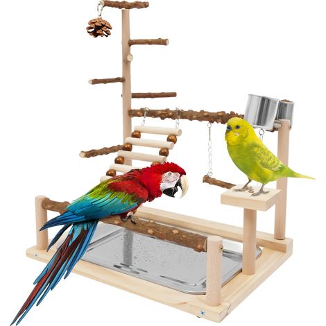 Área de juegos para pájaros, construcción de madera de primera calidad, diseño multiactividad, adecuada para pájaros de tamaño mediano, materiales no tóxicos, soporte resistente. (1/5)