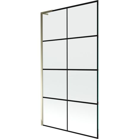 Mexen Next L parete divisoria da bagno a 1 anta 100 x 150 cm, griglia nera, oro - 895-100-000-03-77-50 (1/5)