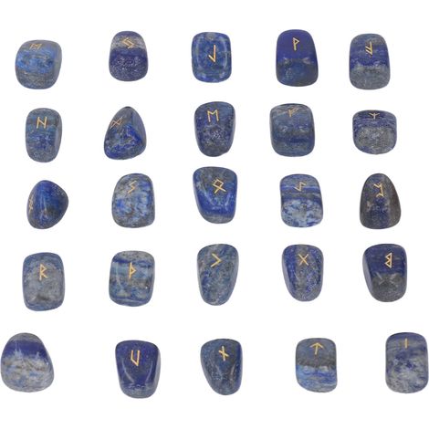 25 Pièces Runes en Pierre Naturelle Futhark Gravées pour Divination et Méditation en Lapis Lazuli (1/5)