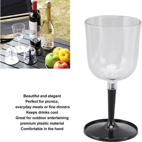 Verres à vin pliables et portables, incassables, transparents et détachables, en plastique noir, pour le camping et les voyages. (1/5)