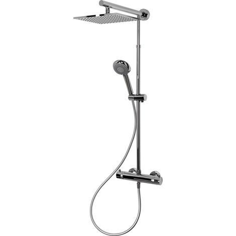 Schulte Duschsystem, Verchromt, Korpus aus Messing, Duschmaster Rain mit Regendusche, mit Sicherheits-Thermostat, Kopfbrause eckig extra-flach