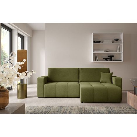 Ecksofa Sofa mit Schlaffunktion AUGUSTO in Stoff Wind Grün Ottomane Rechts (1/5)