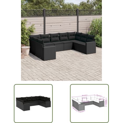 The Living Store 9-tlg. Garten-Sofagarnitur mit Kissen Schwarz Poly Rattan - Gartensofas - Outdoor Möbel - Gartenmöbel Set - Rattan Sofa - Lounge Set (1/3)