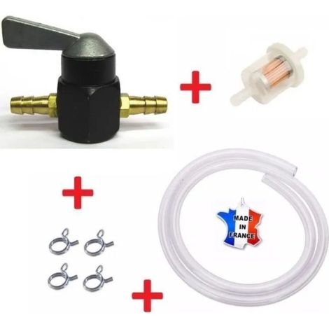 Kit essence universel 7mm - 8mm avec robinet, durite, filtre et collier – Accessoire tondeuse pour entretien tracteur