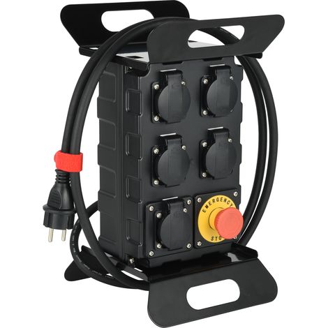 Coffret de Chantier 16A, 5 Prises Françaises IP44 16A, avec Disjoncteur Différentiel 30m et Bouton Poussoir d'arrêt, Cable H07RN-F 3G2.5mm Longueur 2m